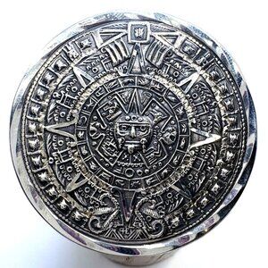 VTG Sterling Silver 925 Aztec Calendar Circle Brooch Size 1.75" Length